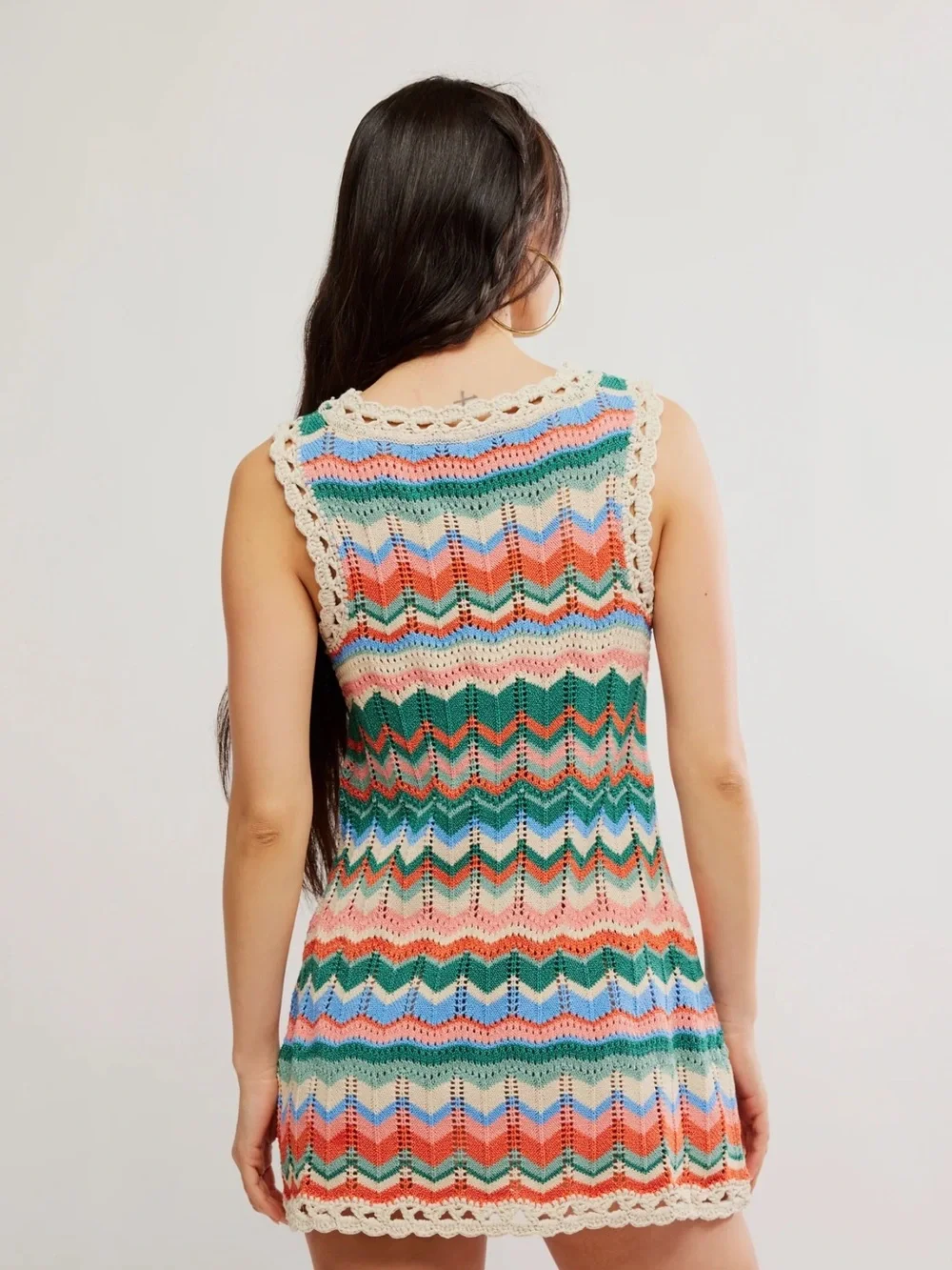 Free People Multicolor Chevron Crochet Mini Dress